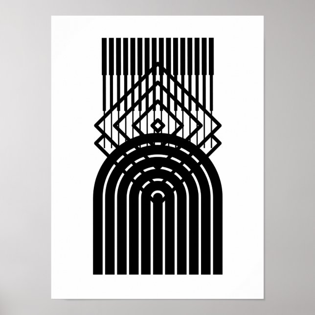Poster Abstrait géométrique Noir moyen siècle Contemporai (Devant)
