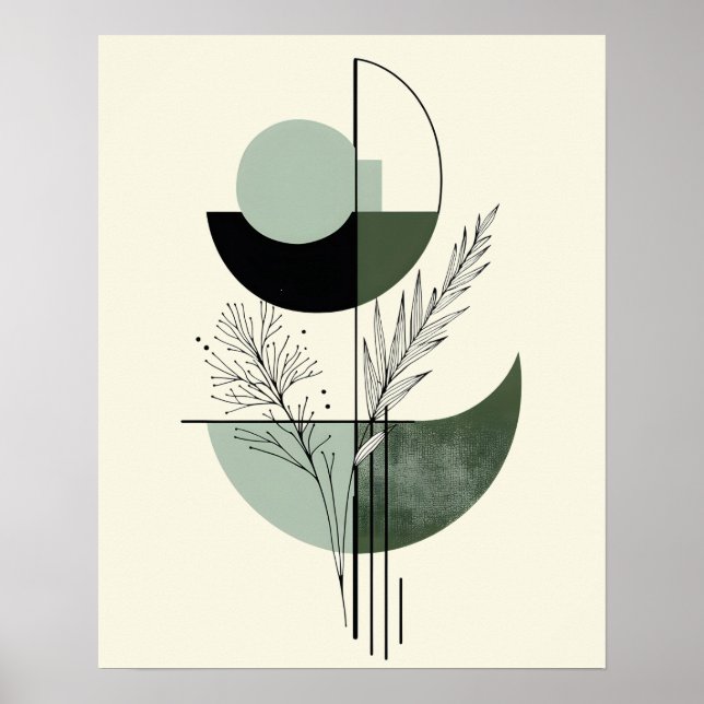 Poster Abstrait Géométrique Vert Botanique (Devant)