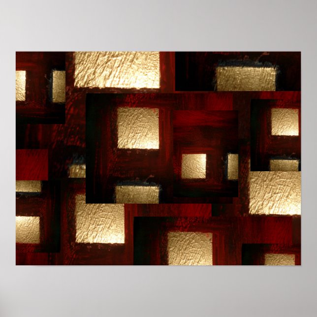 Poster Abstrait Gold Carrés (Devant)