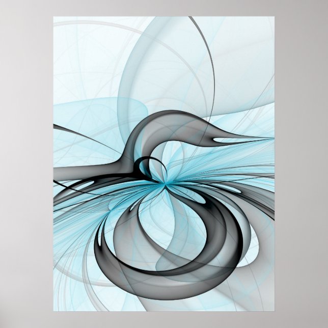 Poster Abstrait Gris Bleu Anthracite Art Fractal Moderne (Devant)