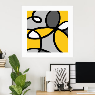 Poster Abstrait gris jaune noir blanc