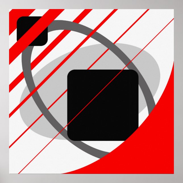 Poster Abstrait gris rouge blanc cassé noir AP0002 (Devant)