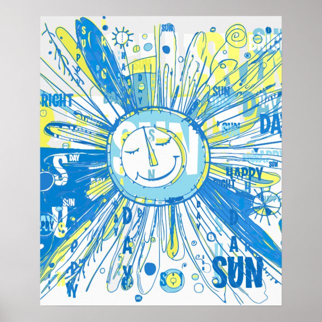 Poster Abstrait Happy Whimsical Sun Word Art (Devant)