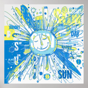 Poster Abstrait Happy Whimsical Sun Word Art
