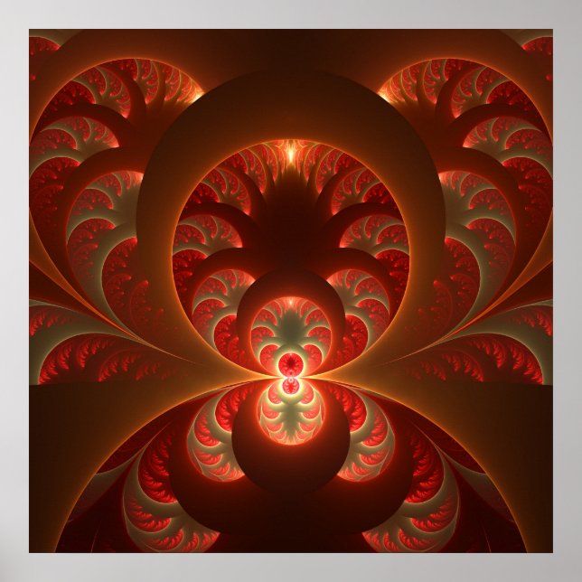 Poster Abstrait lumineux rouge orange moderne Fractal (Devant)