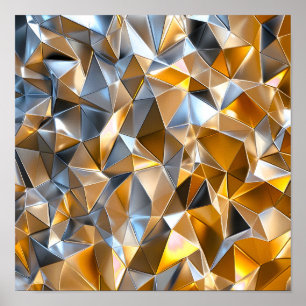 Poster Abstrait Métallique Moderne Géométrique Or Argent