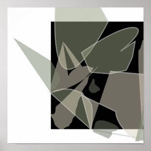 Poster Abstrait moderne noir blanc vert teint neutre