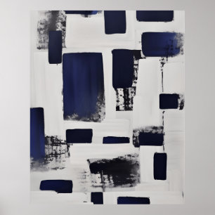 Poster Abstrait moderne noir Formes linéaires blanches Po