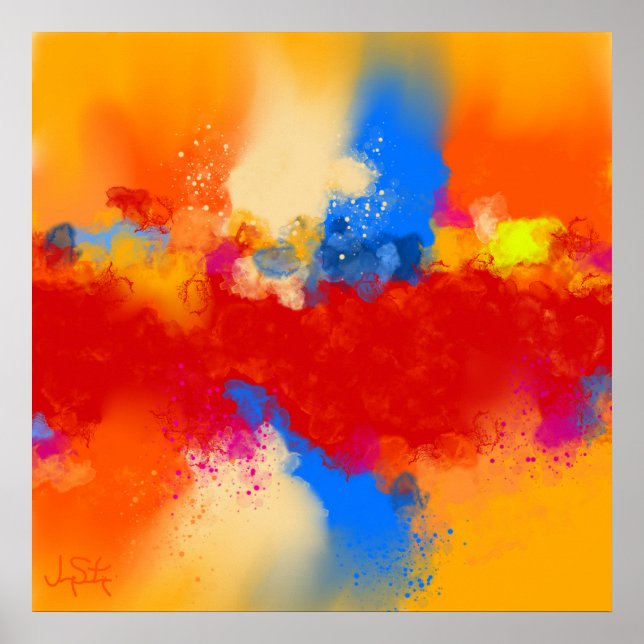 Poster Abstrait moderne rouge et jaune - Art créatif Impr (Devant)