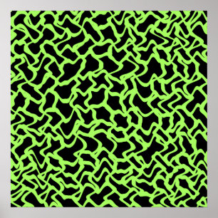 Poster Abstrait Motif graphique noir et vert citron vert.