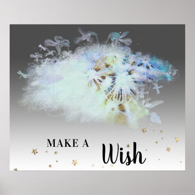 Poster *~* Abstrait Pastel bleu DANDELION Faire un voeu (Devant)