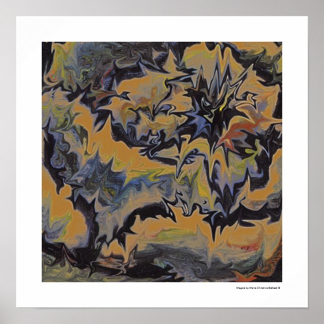 Poster Abstrait Pop Fine Art Cool Retro Bleu foncé Jaune (Devant)