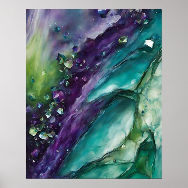 POSTER ABSTRAIT PURPLE TURQUOISE MARBRE VERT ART (Devant)