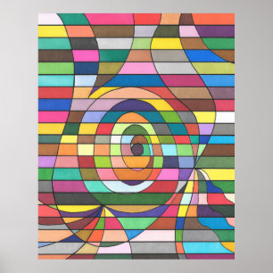 Poster Abstrait rayé coloré avec centre en spirale