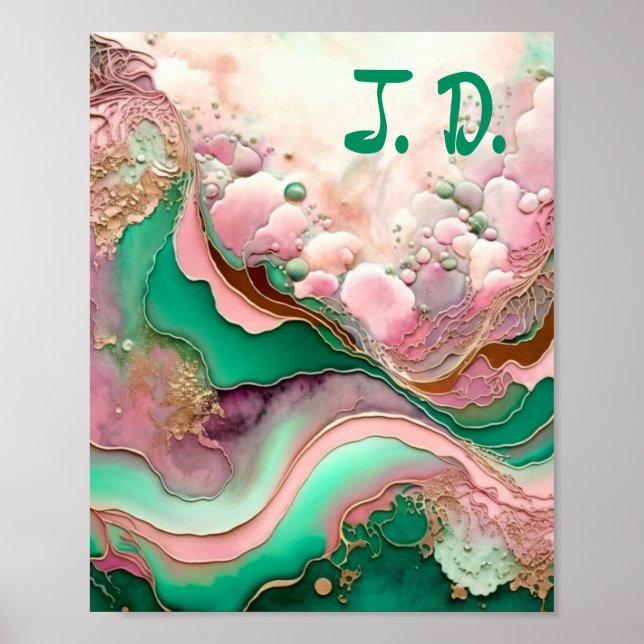 Poster Abstrait rose et Turquoise Verdigris 18e (Devant)
