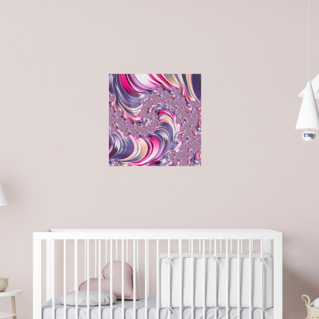 Poster Abstrait rose pourpre spirale fractale (Pépinière 2)