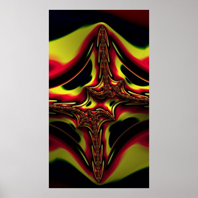 Poster Abstrait Rouge et Jaune Alien Arête Arête Fractale (Devant)