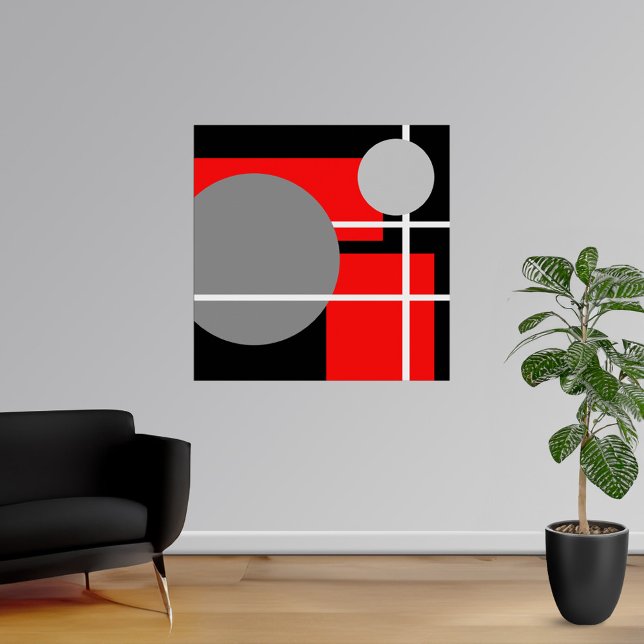 Poster Abstrait rouge gris noir blanc (Abstract Red Gray Black White Poster from Abstract Poster Prints. Choose your size.)