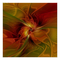 Abstrait Rouge Orange Brown Vert Fractal Art Flowe
