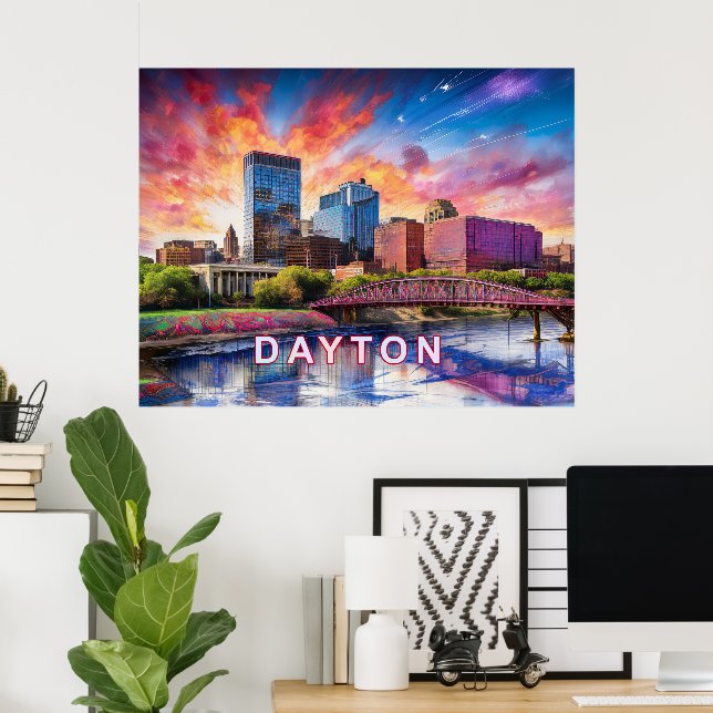 Poster Abstrait Skyline coloré de Dayton, Ohio (Bureau à domicile)