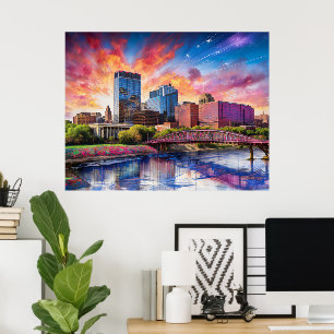 Poster Abstrait Skyline coloré de Dayton, Ohio