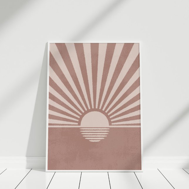 Poster Abstrait Terracotta Sunset Beach Wall Art (Abstract Terracotta Sunset Beach Wall Art Poster in a white frame.)