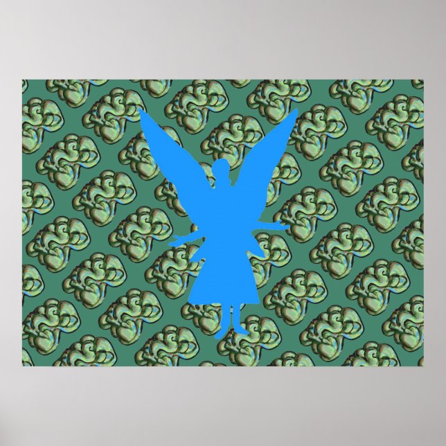 Poster Abstrait vert avec Angel bleu (Devant)