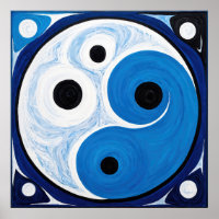 Abstrait Yin Yang : Moderniste Bleu & Blanc