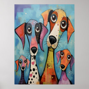 Poster Abstraite famille de chiens colorés minimaliste ma