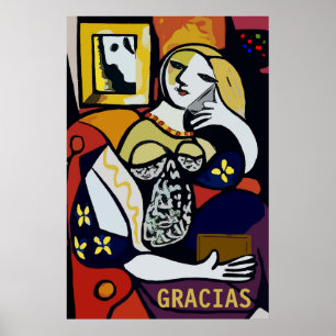 Poster Abstraite fille au téléphone, modifier le texte, G