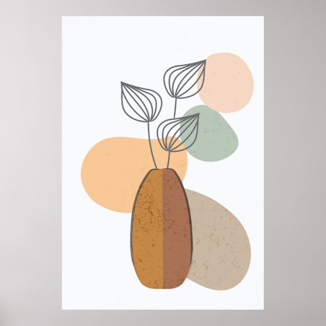 Poster Abstraite forme florale et feuillage (Devant)