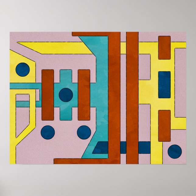 Poster Abstraite géométrique industrielle rétro-active (Devant)