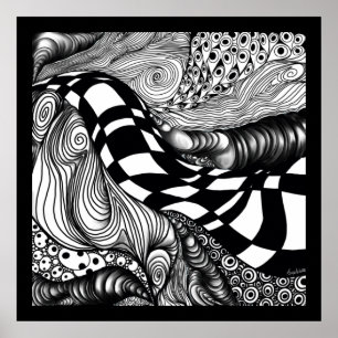 Poster Abstraite ligne noire et blanche