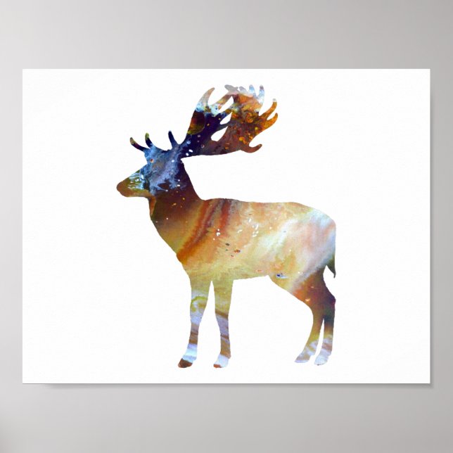 Poster Abstraite silhouette de cerf en jachère (Devant)