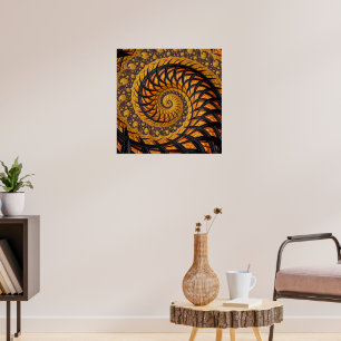 Poster Abstraite spirale noire et or Fractale