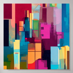Poster Abstraite ville colorée