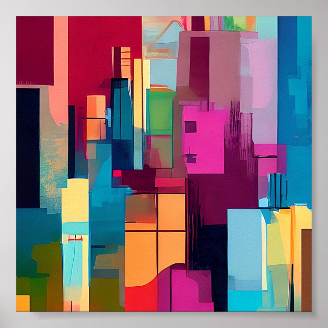 Poster Abstraite ville colorée (Devant)