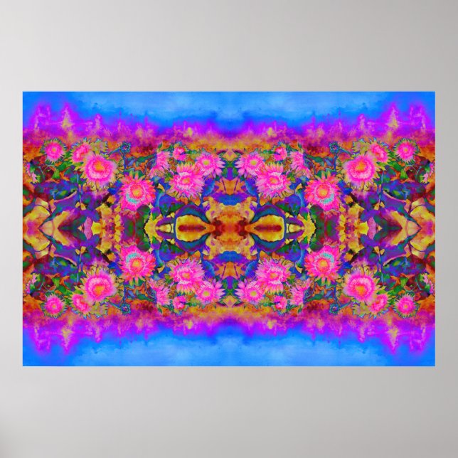 Poster Abstraits champs de tournesol rose fleuri rose rét (Devant)