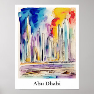 Poster Abu Dhabi Émirats arabes unis Aquarelle Voyage