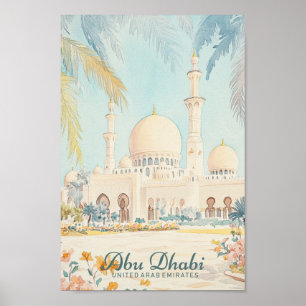 Poster Abu Dhabi UAE Gouache Illustration Voyage