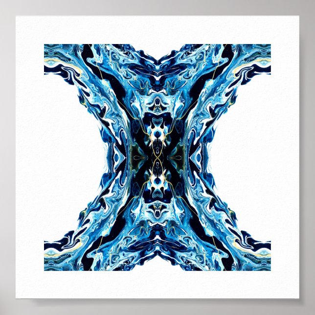 Poster Abyss Abstract Navy Blue Gold White Fluid Art (Devant)