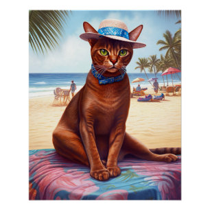 Poster Abyssinian cat on Beach, cadeau d'été pour amoureu