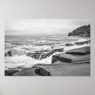 Poster Acadia Rocky Coastline dans le Maine Noir et Blanc