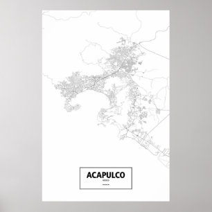 Poster Acapulco, Mexique (noir sur blanc)