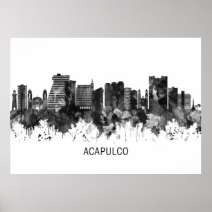 Poster Acapulco Mexique Skyline BW