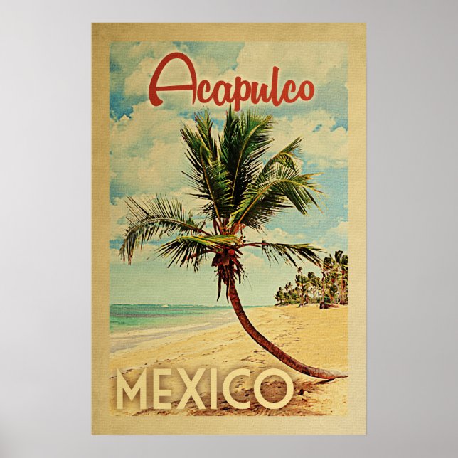 Poster Acapulco Palm Tree Vintage voyage (Devant)