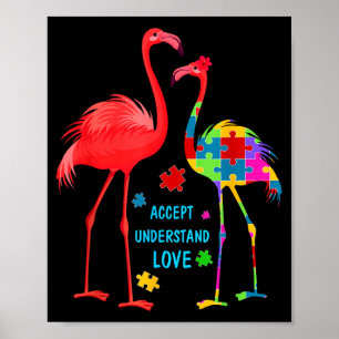 Poster Accepter comprendre amour autisme flamant puzzle g