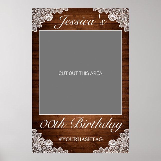 Poster Accessoire de photo d'anniversaire en bois rustiqu (Devant)