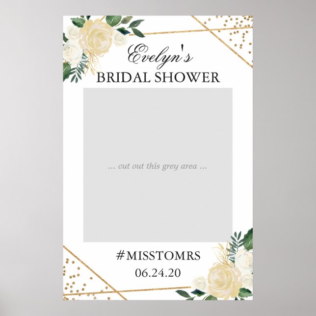 Poster Accessoire de photo de Baby Shower floral vert et  (Devant)
