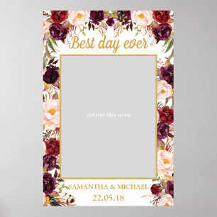 Poster Accessoire de photo de mariage floral bordeaux Mar